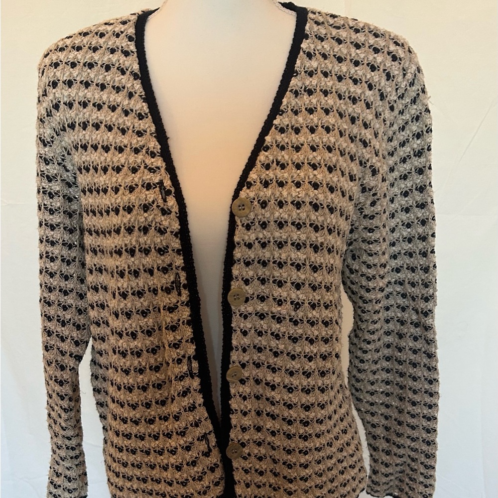 Office Siren Coquette  Y2K Liz Claiborne Preppy‎ cable knit button cardigan Sz S